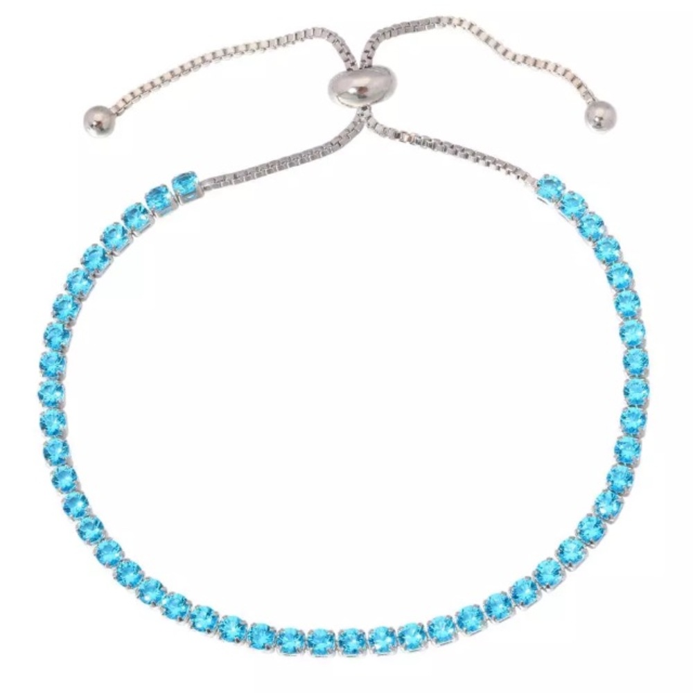 Aquamarine Cubic Zirconia & Silver Bracelet - Picture 2 of 6